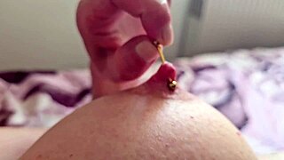 Pov closeup pumping my pierced puffy nipples hard outdoors