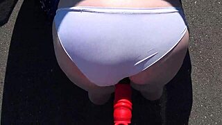 Strap-On Girlfriend Pounds Fat Booty Milf Outdoors Near Car