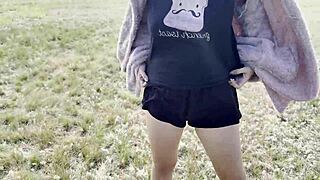 couple flashes tits and wet pussy during public car nature piss compilation pov