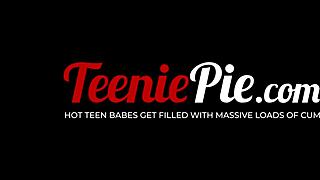 gorgeous blonde evelyn payne spreads silky legs for pussy hammering