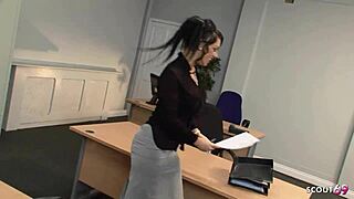 Big ass mature secretary Kerry Louise in stockings rides older boss cock at office desk