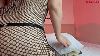 Blonde Brazilian Nayara's Halloween guided jerk off in sexy lingerie toys