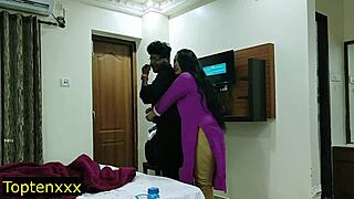 Hot Indian housewife bends over for boss's deep pussy pounding