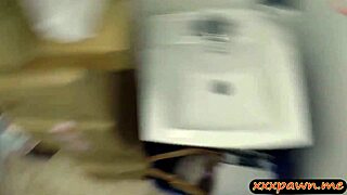 Pretty babe sucks cock then gets pounded in pawnshop toilet