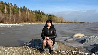 cute milf smokes cig stuffs dildo in shaved pussy outdoors