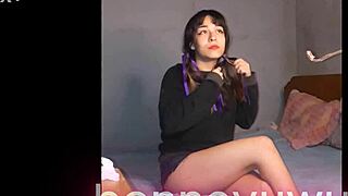 bonneyuwu masturbates with transparent dildo on bed