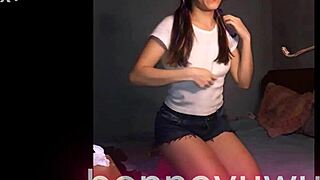 bonneyuwu masturbates with transparent dildo on bed