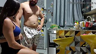 Athletic latina milf flashes big clit for kitchen creampie fetish