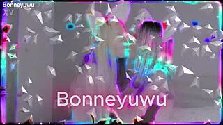 bonneyuwu masturbates with transparent dildo on bed
