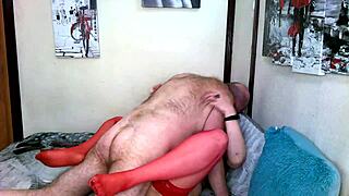 fucking this mature slut in red stockings cum dripping from her soaked insatiable pussy