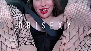 Skinny Latina ninfeta masturbates her tight wet pussy in car