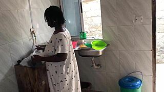 Sexy ebony bbw maid gets freestyled hard in the kitchen ass pounding