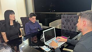 pay them in casting interview ends with rough threesome fucking