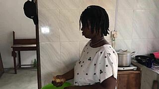 Sexy ebony bbw maid gets freestyled hard in the kitchen ass pounding