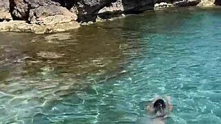sloppy teen model gives risky beach pov blowjob backstage cumshot