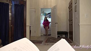 Busty 50yo aunt judy strokes your cock pov with her full bush
