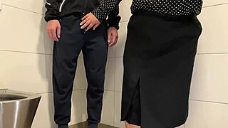 Curvy Milf Drains Guy's Cum in Public Toilet Doggystyle
