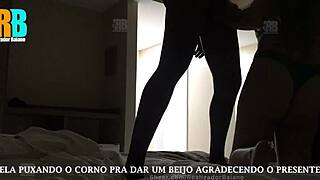 Hotwife makes cuck suck while taking big black cock in amateur threesome