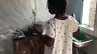 Sexy ebony bbw maid gets freestyled hard in the kitchen ass pounding