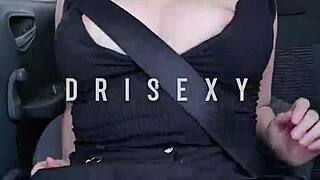 Skinny Latina ninfeta masturbates her tight wet pussy in car