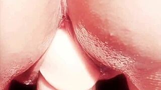 mature wife teases huge oiled pussy lips up close