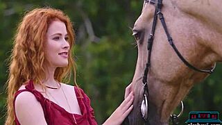 gorgeous redhead milf heidi romanova poses horny outdoor solo