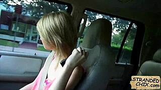 blonde 18+ hitchhiker teen rides pov cock outdoors for a public pickup spy reality fuck