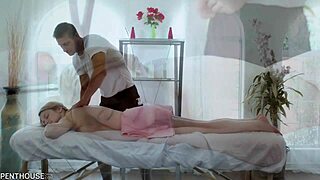 busty blonde bunny colby deepthroats masseuse then rides doggystyle