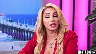 Two hung shemales pound black milf Destiny Mira on TV