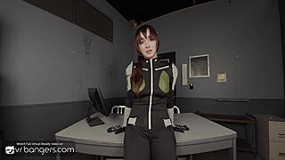 vr cosplay mina ashiro ponytail deepthroats monster cock in kaiju no 8 parody