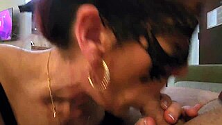 curvy brunette hotel blowjob ends with hot swallow