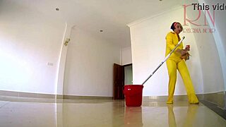 curvy naked maid cleans office sans panties