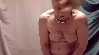 french slave cuffs herself for humiliating uro toy session outdoors