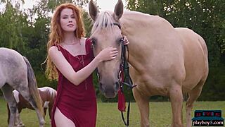 gorgeous redhead milf heidi romanova poses horny outdoor solo