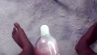 labeto MASTURBATES with safe sex CUMSHOT in condom on SEX MACHINE