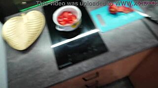 Hubby films me doggy in kitchen pantyhose?