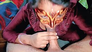 Indian Bhabhi's Sloppy Deepthroat Blowjob Ends in Mouth Cumshot