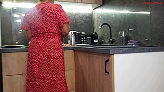 Hubby films me doggy in kitchen pantyhose?