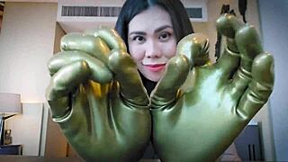 mistress teases with slick latex gloves in asmr fetish