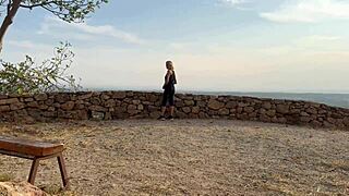 Risky outdoor creampie: blonde milf deepthroats then we cum together accidentally
