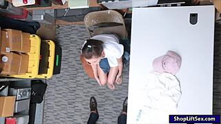 cute teen thief blows petite cock for officer at work
