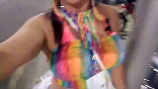 latina exhibitionist flashes big clit in car carnival fetish solo tease