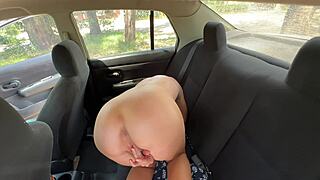 Blonde Milf Masturbates with Toys in Taxi for Voyeur Driver
