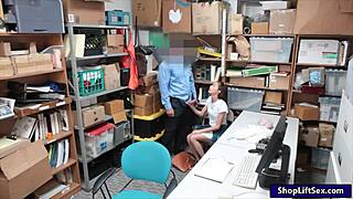 cute teen thief blows petite cock for officer at work