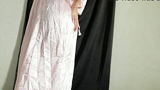 Peeking at curvy asian babe stripping wet pussy in silk satin lingerie