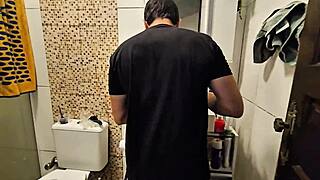brazilian milf pretends uninterested but spies hot stud till she rides him