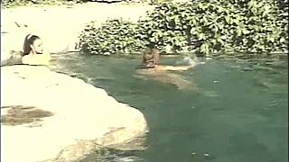 ebony lesbians dive muffs in steamy hot tub orgy frenzy