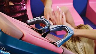 beautiful blonde candee licious giggles from talia mint's feet tickling challenge?