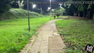 Skinny Brunette Goes Pantyless in Public for Street Orgasm Then Wet Interracial Blowjob