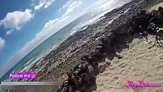 beach babe shakes tan lined ass on monster cock doggystyle outdoors